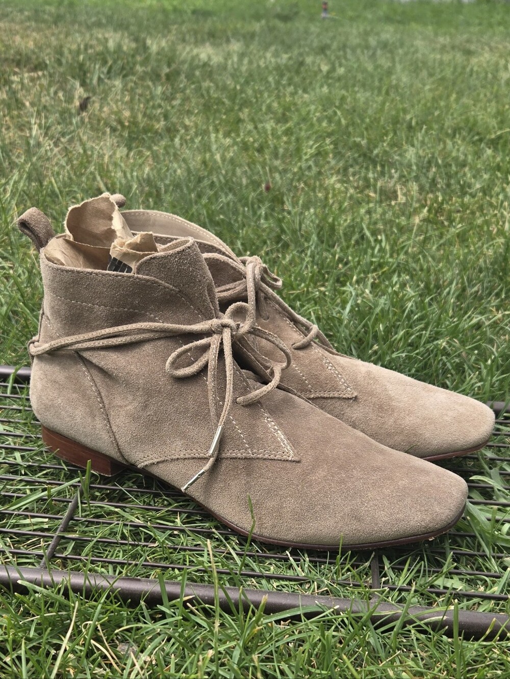 Elizabeth and James Taupe Suede Lace-Up Ankle Boots